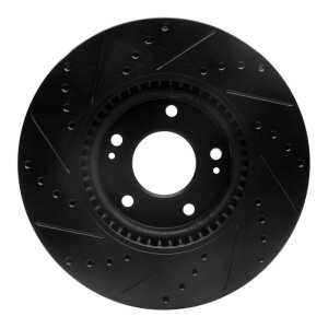 Kia Soul EV Brake Rotor (1) - Front Right - R1 Concepts - Drilled & Slotted - Black - `15-`19
